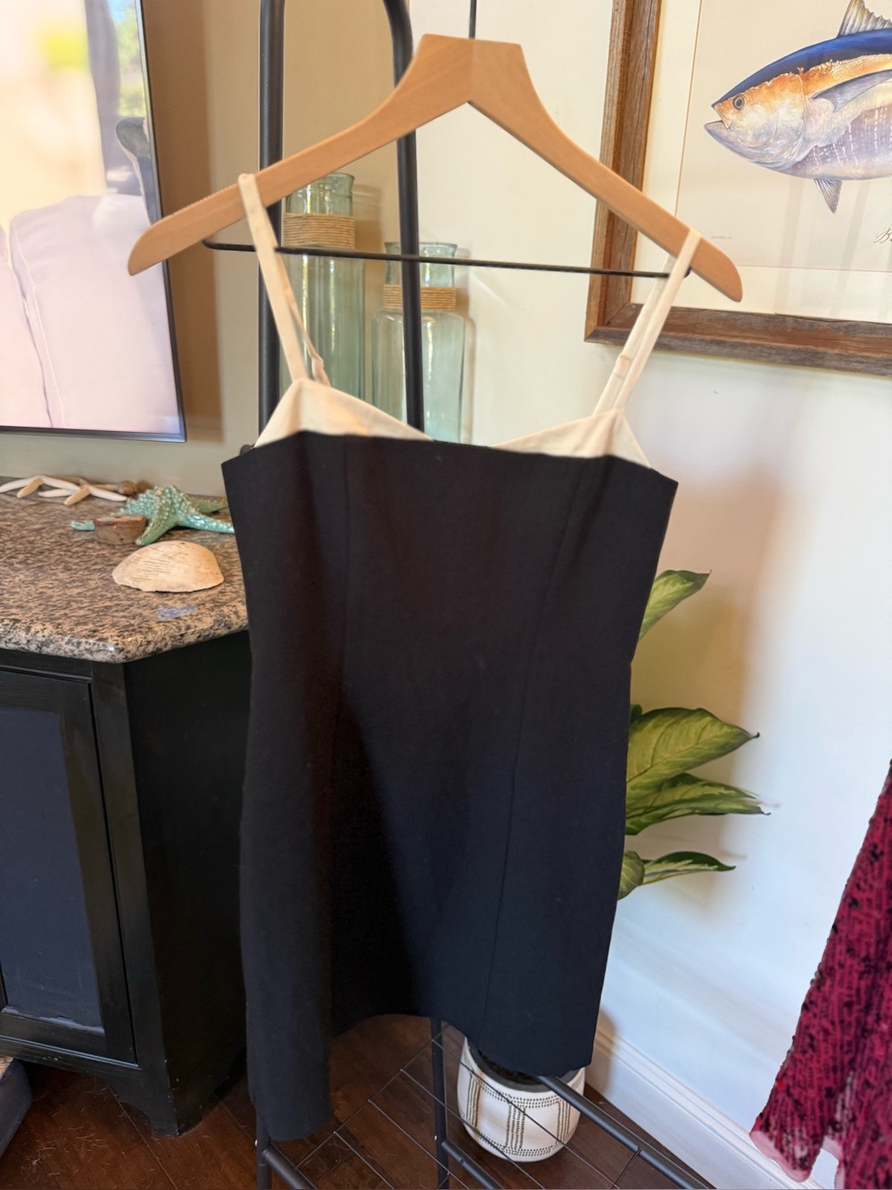 French Connection Black Dress with Cream Straps